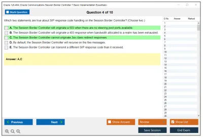 Oracle 1z0-404 Oracle Communications Session Border Controller 7 Basic Implementation Essentials Practice test exam simulator test engine exam Prep practice test questions answers Image 4