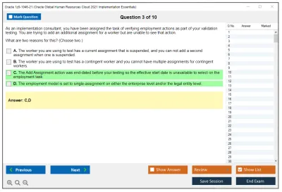 Oracle 1z0-1046-21 Oracle Global Human Resources Cloud 2021 Implementation Essentials Practice test exam simulator test engine exam Prep practice test questions answers Image 3