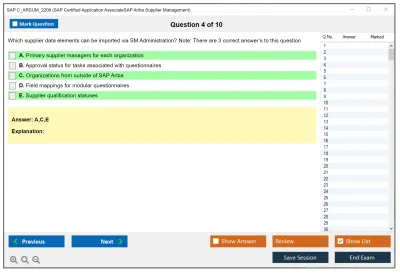 SAP C_ARSUM_2208 SAP Certified Application AssociateSAP Ariba Supplier Management Practice test exam simulator test engine exam Prep practice test questions answers Image 4