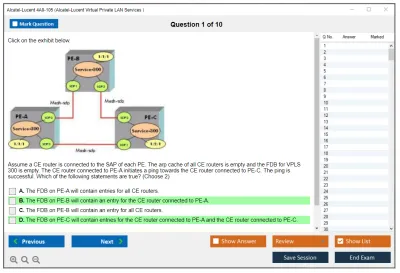 Alcatel-Lucent 4A0-105 Nokia Virtual Private LAN Services Practice test exam simulator test engine exam Prep practice test questions answers Image 1