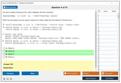 Oracle 1z0-888 MySQL 5.7 Database Administrator Practice test exam simulator test engine exam Prep practice test questions answers Image 4