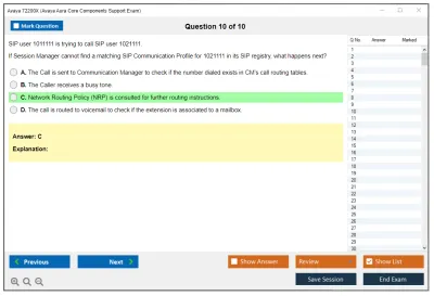 Avaya 72200X Avaya Aura Core Components Support Exam Practice test exam simulator test engine exam Prep practice test questions answers Image 10