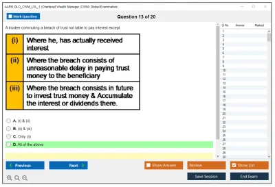 AAFM GLO_CWM_LVL_1 Chartered Wealth Manager (CWM) Global Examination Practice test exam simulator test engine exam Prep practice test questions answers Image 13