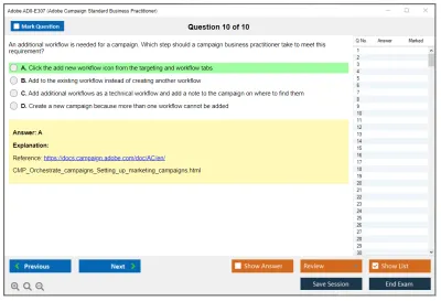 Adobe AD0-E307 Adobe Campaign Standard Business Practitioner Practice test exam simulator test engine exam Prep practice test questions answers Image 10
