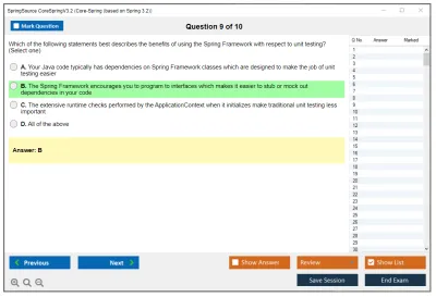 SpringSource CoreSpringV3.2 Core-Spring (based on Spring 3.2) Practice test exam simulator test engine exam Prep practice test questions answers Image 9