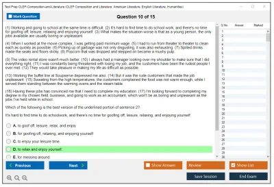 Test Prep CLEP-Composition-and-Literature CLEP Composition and Literature: American Literature, English Literature, Humanities Practice test exam simulator test engine exam Prep practice test questions answers Image 10