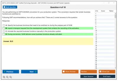 SAP E_S4HCON2020 SAP Certified Technology Specialist - SAP S/4HANA Conversion and SAP System Upgrade Practice test exam simulator test engine exam Prep practice test questions answers Image 4