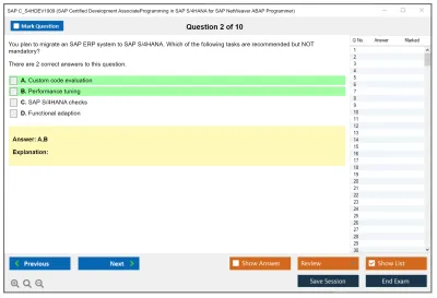 SAP C_S4HDEV1909 SAP Certified Associate - Developer - Programming in SAP S/4HANA for SAP NetWeaver ABAP Programmer Practice test exam simulator test engine exam Prep practice test questions answers Image 2
