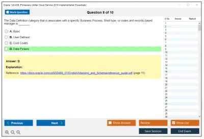 Oracle 1z0-439 Primavera Unifier Cloud Service 2016 Implementation Essentials Practice test exam simulator test engine exam Prep practice test questions answers Image 8