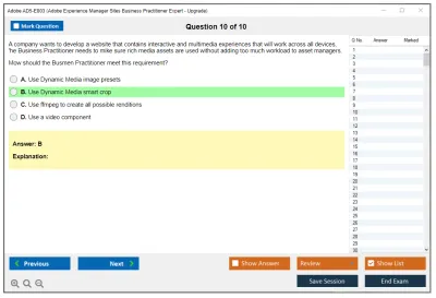 Adobe AD5-E803 Adobe Experience Manager Sites Business Practitioner Expert - Upgrade Practice test exam simulator test engine exam Prep practice test questions answers Image 10
