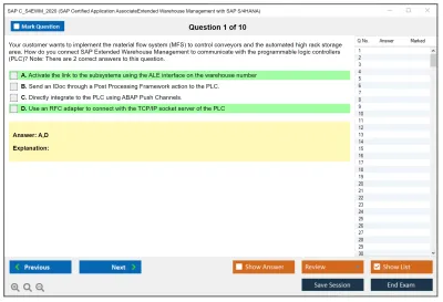 SAP C_S4EWM_2020 SAP Certified Associate - Extended Warehouse Management with SAP S/4HANA Practice test exam simulator test engine exam Prep practice test questions answers Image 1