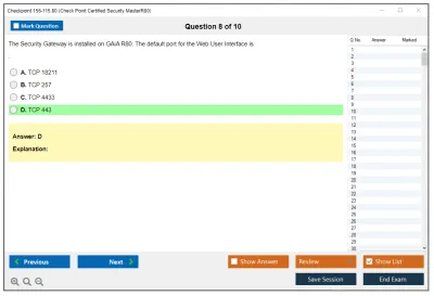 Checkpoint 156-115.80 Check Point Certified Security MasterR80 Practice test exam simulator test engine exam Prep practice test questions answers Image 8