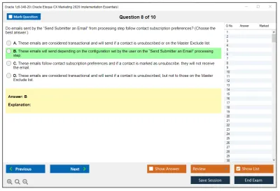 Oracle 1z0-340-20 Oracle Eloqua CX Marketing 2020 Implementation Essentials Practice test exam simulator test engine exam Prep practice test questions answers Image 8