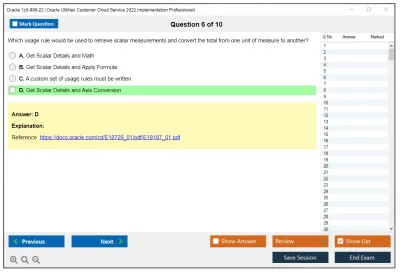 Oracle 1z0-996-22 Oracle Utilities Customer Cloud Service 2022 Implementation Professional Practice test exam simulator test engine exam Prep practice test questions answers Image 6