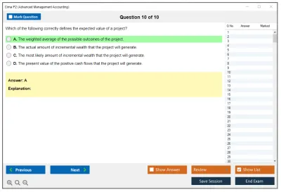 Cima P2 Advanced Management Accounting Practice test exam simulator test engine exam Prep practice test questions answers Image 10