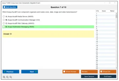 Avaya 71200X Avaya Aura Core Components Integration Exam Practice test exam simulator test engine exam Prep practice test questions answers Image 7