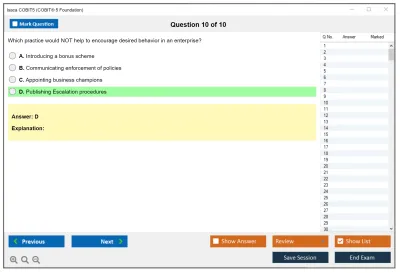 Isaca COBIT5 COBIT 5 Foundation Exam Practice test exam simulator test engine exam Prep practice test questions answers Image 10