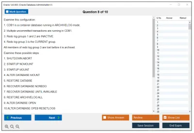 Oracle 1z0-083 Oracle Database Administration II Practice test exam simulator test engine exam Prep practice test questions answers Image 8