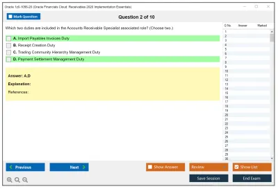 Oracle 1z0-1056-20 Oracle Financials Cloud: Receivables 2020 Implementation Essentials Practice test exam simulator test engine exam Prep practice test questions answers Image 2