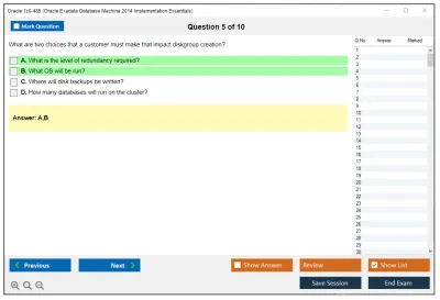 Oracle 1z0-485 Oracle Exadata Database Machine 2014 Implementation Essentials Practice test exam simulator test engine exam Prep practice test questions answers Image 5