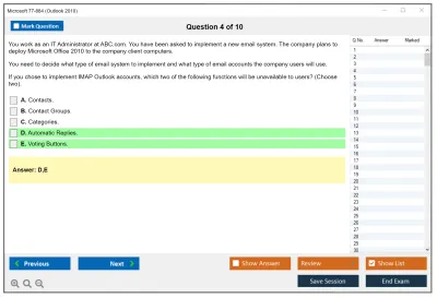 Microsoft 77-884 Outlook 2010 Practice test exam simulator test engine exam Prep practice test questions answers Image 4