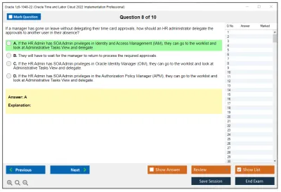 Oracle 1z0-1048-22 Oracle Time and Labor Cloud 2022 Implementation Professional Practice test exam simulator test engine exam Prep practice test questions answers Image 8