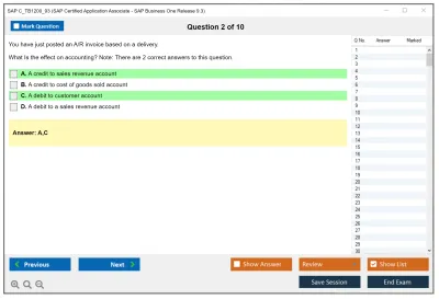SAP C_TB1200_93 SAP Certified Application Associate - SAP Business One Release 9.3 Practice test exam simulator test engine exam Prep practice test questions answers Image 2