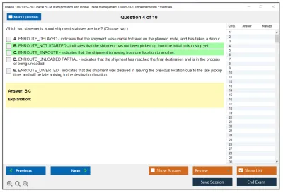 Oracle 1z0-1079-20 Oracle SCM Transportation and Global Trade Management Cloud 2020 Implementation Essentials Practice test exam simulator test engine exam Prep practice test questions answers Image 4