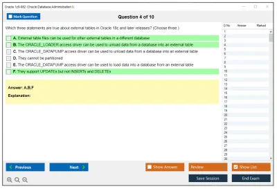 Oracle 1z0-082 Oracle Database Administration I Practice test exam simulator test engine exam Prep practice test questions answers Image 4