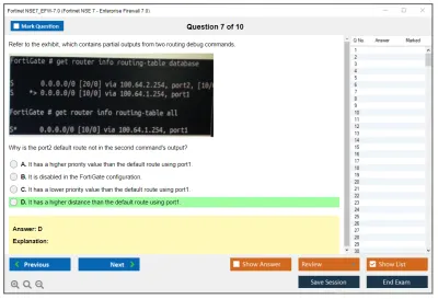 Fortinet NSE7_EFW-7.0 Fortinet NSE 7 - Enterprise Firewall 7.0 Practice test exam simulator test engine exam Prep practice test questions answers Image 7