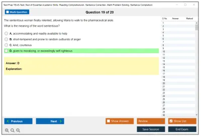 Test Prep TEAS-Test Test of Essential Academic Skills: Reading Comprehension, Sentence Correction, Math Problem Solving, Sentence Completion Practice test exam simulator test engine exam Prep practice test questions answers Image 19