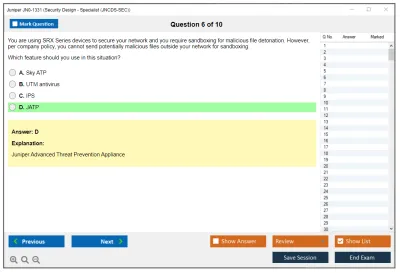 Juniper JN0-1331 Security Design - Specialist (JNCDS-SEC) Practice test exam simulator test engine exam Prep practice test questions answers Image 6