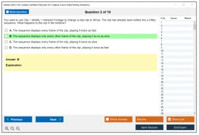Adobe AD0-C102 Adobe Certified Instructor for Creative Cloud Video Editing Solutions Practice test exam simulator test engine exam Prep practice test questions answers Image 2