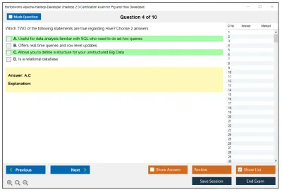 Hortonworks Apache-Hadoop-Developer Hadoop 2.0 Certification exam for Pig and Hive Developer Practice test exam simulator test engine exam Prep practice test questions answers Image 4