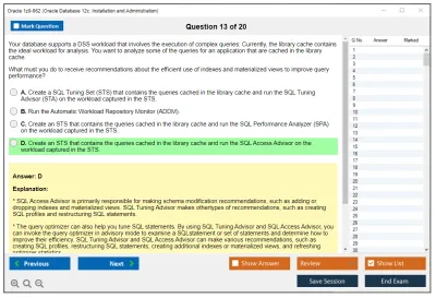Oracle 1z0-062 Oracle Database 12c: Installation and Administration Practice test exam simulator test engine exam Prep practice test questions answers Image 13