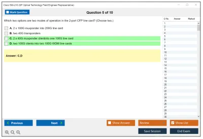 Cisco 500-210 SP Optical Technology Field Engineer Representative Practice test exam simulator test engine exam Prep practice test questions answers Image 5