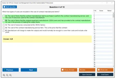 Oracle 1z0-1074-22 Oracle Cost Management Cloud 2022 Implementation Professional Practice test exam simulator test engine exam Prep practice test questions answers Image 4