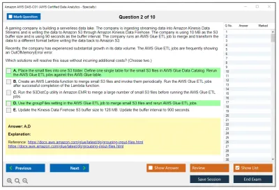 Amazon AWS DAS-C01 AWS Certified Data Analytics - Specialty Practice test exam simulator test engine exam Prep practice test questions answers Image 2