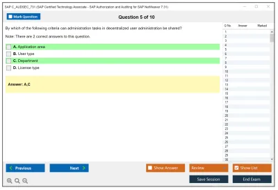 SAP C_AUDSEC_731 SAP Certified Technology Associate - SAP Authorization and Auditing for SAP NetWeaver 7.31 Practice test exam simulator test engine exam Prep practice test questions answers Image 5