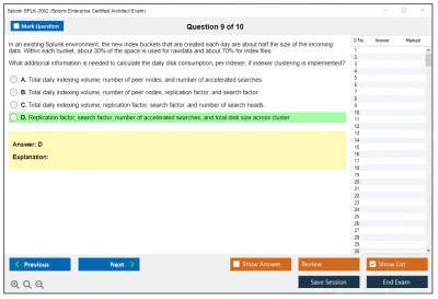 Splunk SPLK-2002 Splunk Enterprise Certified Architect Practice test exam simulator test engine exam Prep practice test questions answers Image 9