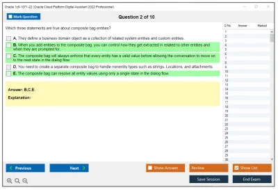 Oracle 1z0-1071-22 Oracle Cloud Platform Digital Assistant 2022 Professional Practice test exam simulator test engine exam Prep practice test questions answers Image 2