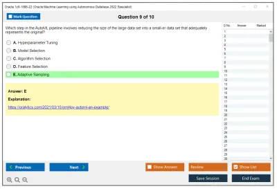 Oracle 1z0-1096-22 Oracle Machine Learning using Autonomous Database 2022 Specialist Practice test exam simulator test engine exam Prep practice test questions answers Image 9