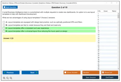 Salesforce Tableau-CRM-and-Einstein-Discovery-Consultant Salesforce Tableau CRM Einstein Discovery Consultant Practice test exam simulator test engine exam Prep practice test questions answers Image 2