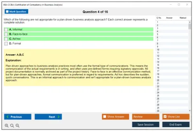 IIBA CCBA Certification of Capability in Business Analysis (CCBA) Practice test exam simulator test engine exam Prep practice test questions answers Image 4