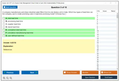 Oracle 1z0-1077-22 Oracle Order Management Cloud Order to Cash 2022 Implementation Professional Practice test exam simulator test engine exam Prep practice test questions answers Image 5