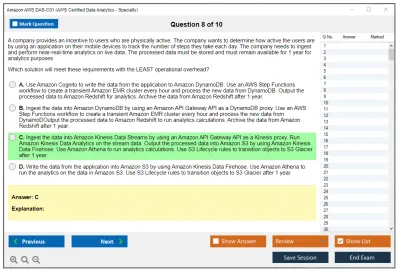 Amazon AWS DAS-C01 AWS Certified Data Analytics - Specialty Practice test exam simulator test engine exam Prep practice test questions answers Image 8
