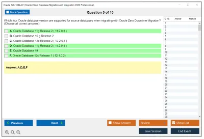 Oracle 1z0-1094-22 Oracle Cloud Database Migration and Integration 2022 Professional Practice test exam simulator test engine exam Prep practice test questions answers Image 5