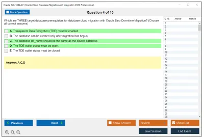 Oracle 1z0-1094-22 Oracle Cloud Database Migration and Integration 2022 Professional Practice test exam simulator test engine exam Prep practice test questions answers Image 4