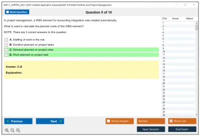 SAP C_S4PPM_2021 SAP Certified Associate - SAP S/4HANA Portfolio and Project Management Practice test exam simulator test engine exam Prep practice test questions answers Image 5