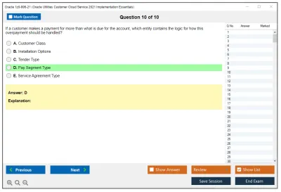 Oracle 1z0-996-21 Oracle Utilities Customer Cloud Service 2021 Implementation Essentials Practice test exam simulator test engine exam Prep practice test questions answers Image 10